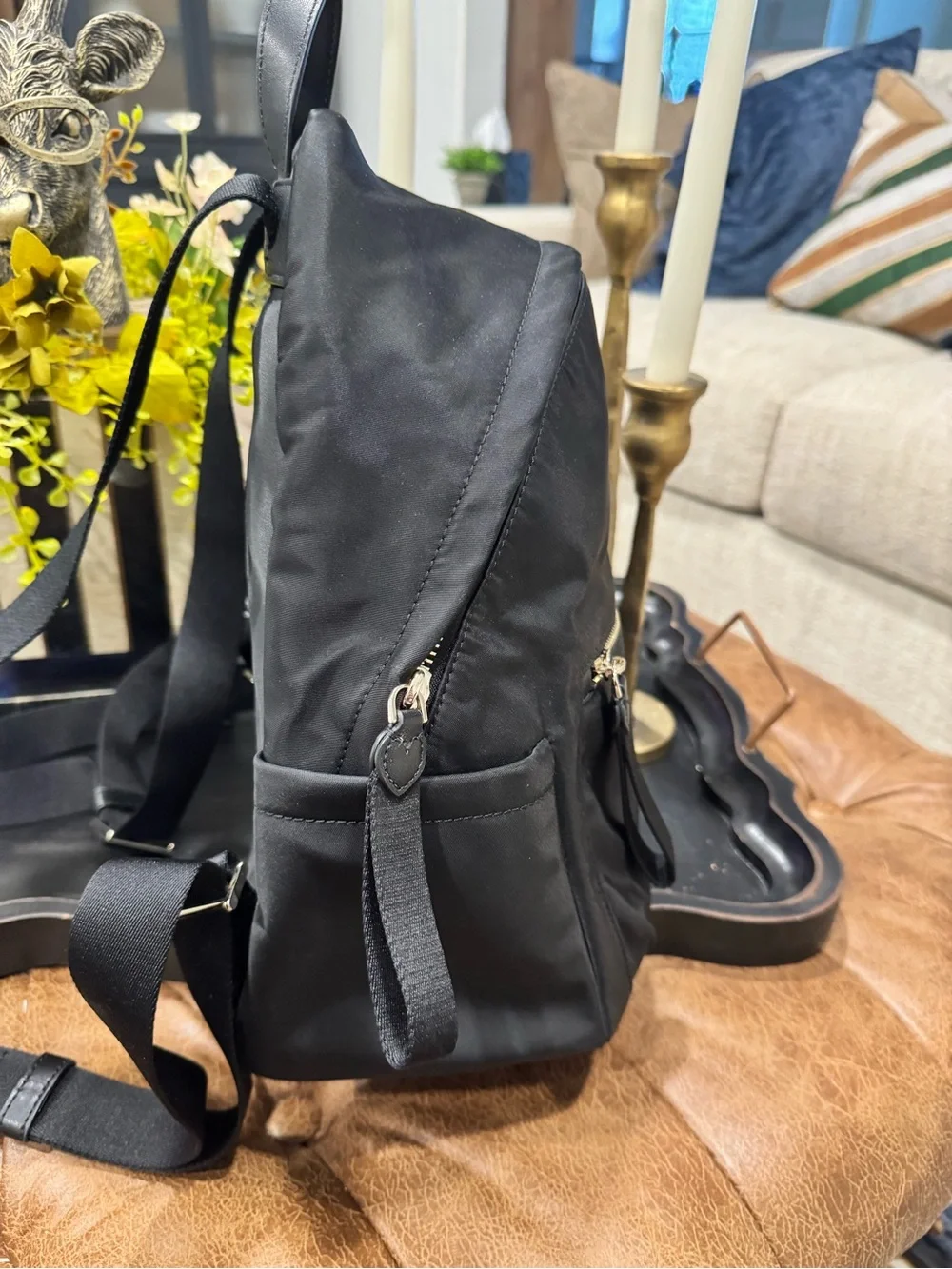 kate spade black nylon medium backpack with gold-tone logo